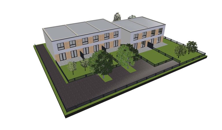 3D-Ansicht der Reihenhauszeile Lemsdorf KfW 40